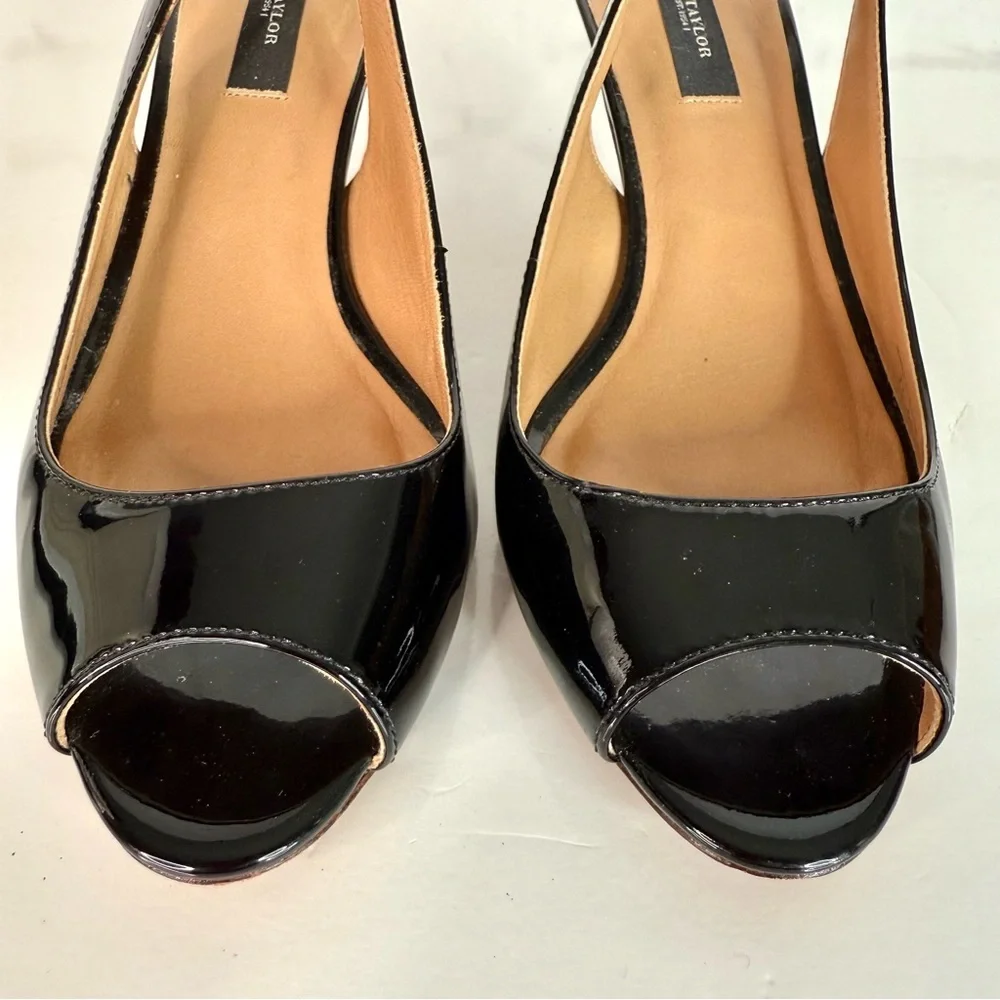 ANN TAYLOR Perfect KH Slingback Black Patent Leather Peep Toe Size 7.5 Heels - Picture 11 of 15